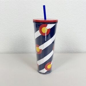Starbucks Colorado State Flag 24oz Coffee Insulated Plastic Tumbler w Straw NWT